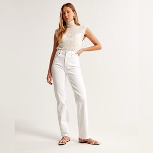 Abercrombie The Slim Straight Ultra High Rise White Denim